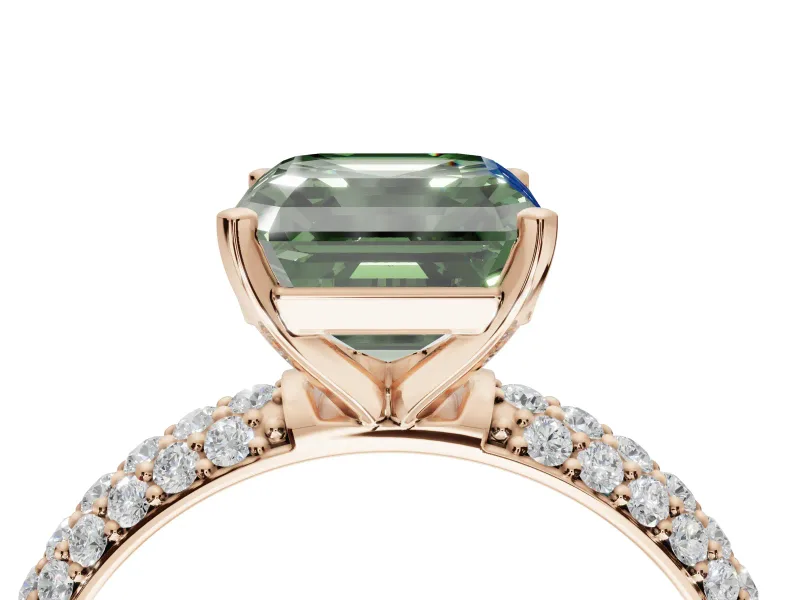 Asscher Cut Domed Pavé Engagement Ring Setting for a Fancy Green Lab-Grown Diamond | Rose Gold