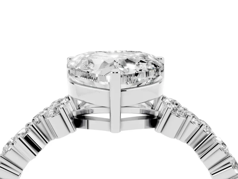 Heart-Shaped Scattered Accent Engagement Ring Setting | Slim Band | Sterling Silver