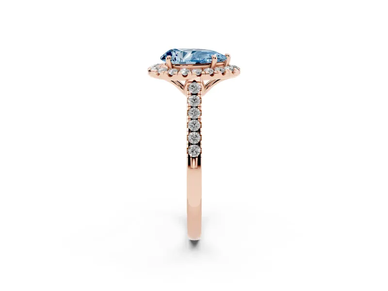 Pear-Shaped Raised Halo Engagement Ring Setting for a Fancy Blue Lab-Grown Diamond | Rose Gold
