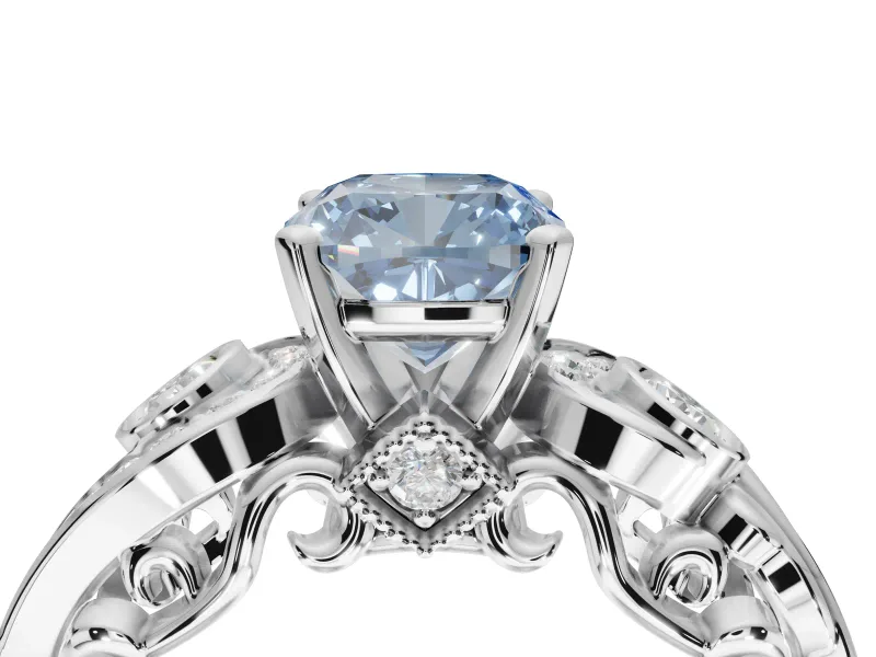 Cushion Cut Swirl Engagement Ring Setting for a Fancy Blue Lab-Grown Diamond | Platinum