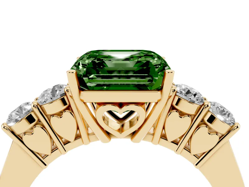 Asscher Cut 5 Stone Engagement Ring Setting for a Fancy Green Lab-Grown Diamond | Yellow Gold
