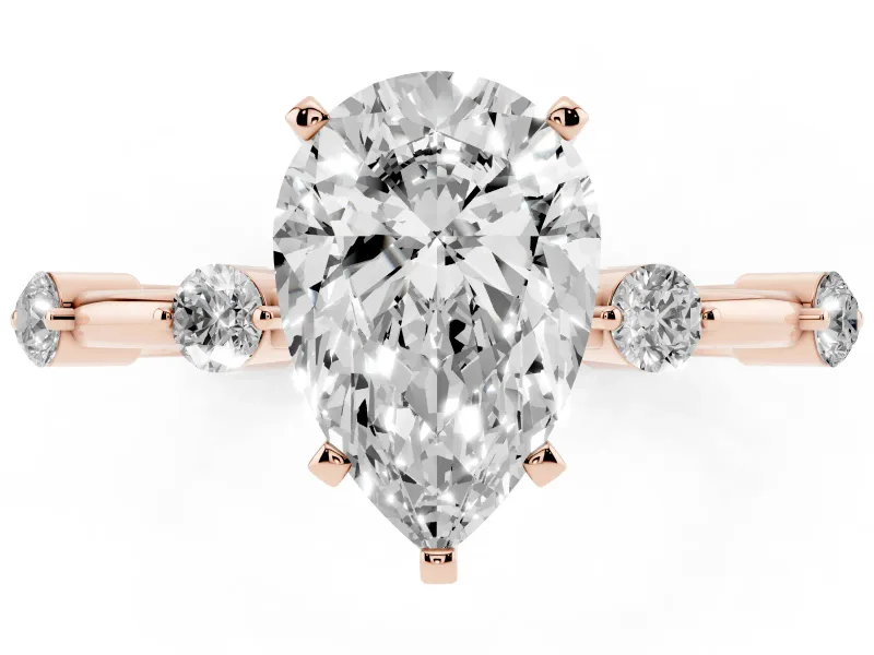 Pear-Shaped Bar Set Engagement Ring Setting | Spaced Side Stones | Rose Gold