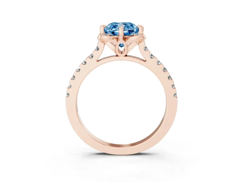 Cushion Cut Floral Petal Engagement Ring Setting for a Fancy Blue Lab-Grown Diamond | Petal Accents | Rose Gold