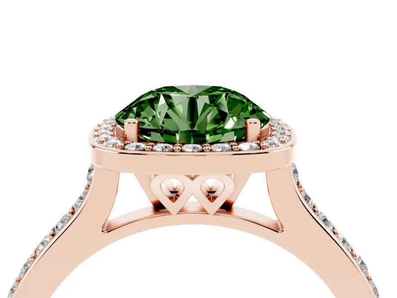 Round Halo Engagement Ring Setting for a Fancy Green Lab-Grown Diamond | Rose Gold - Design NV-24729