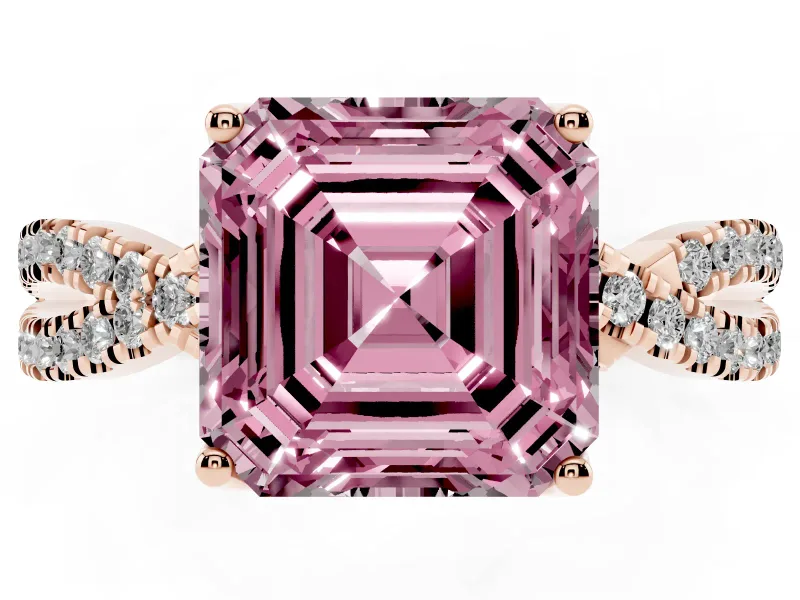 Asscher Cut Twisted Pave Engagement Ring Setting for a Fancy Pink Lab-Grown Diamond | Split Shank | Rose Gold
