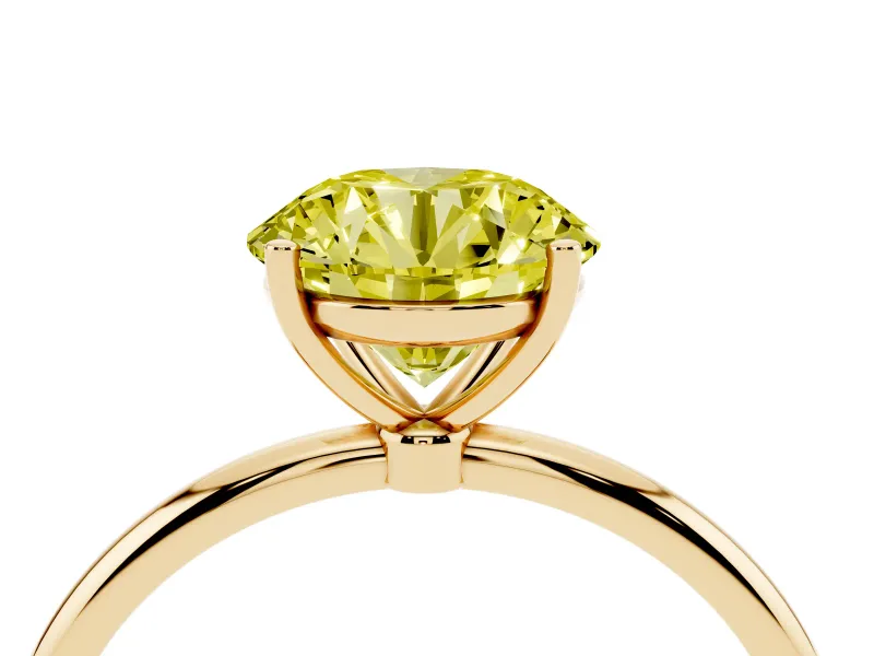 Round Thin Solitaire Engagement Ring Setting for a Fancy Yellow Lab-Grown Diamond | Straight Plain Band | Yellow Gold