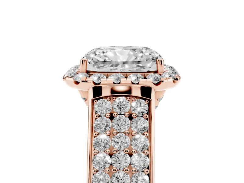 Radiant Cut Pavé Engagement Ring Setting | Wide Three-Row Band | Rose Gold