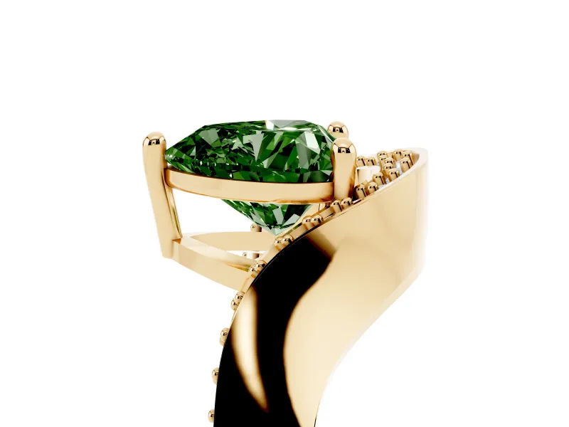 Heart-Shaped Bypass Solitaire Engagement Ring Setting for a Fancy Green Lab-Grown Diamond | Pavé Ribbon | Yellow Gold