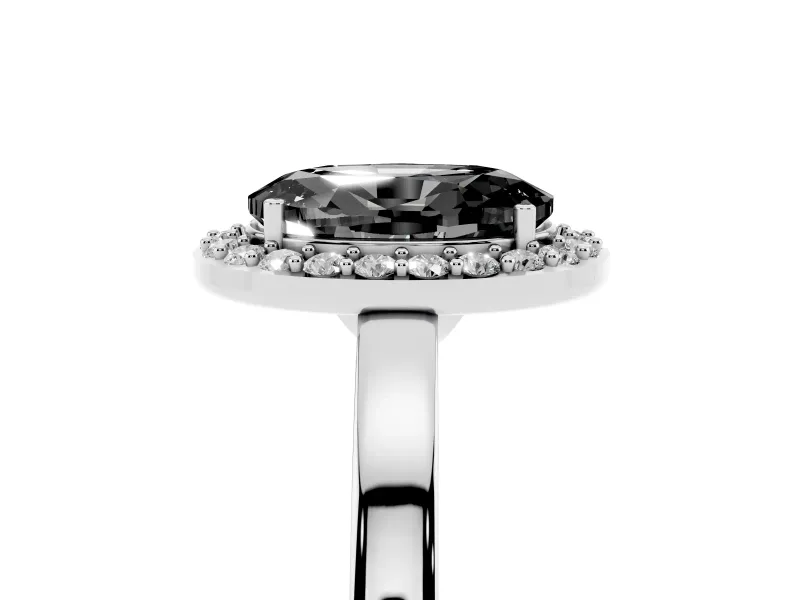 Fancy Black Oval Cut Diamond Halo Ring Set in Silver with Solitaire Band and Prong Setting