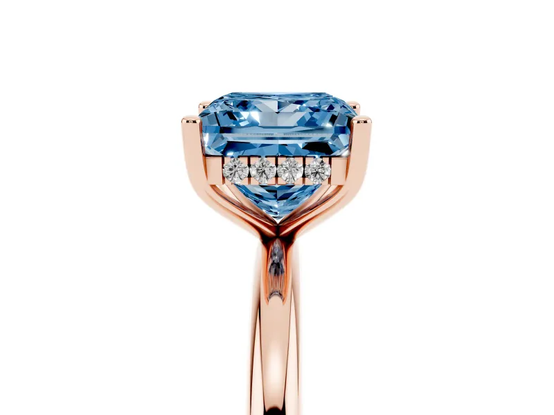 Fancy Blue Princess Cut Diamond Solitaire Engagement Ring Set in Rose gold with Prong Setting and Polished Band