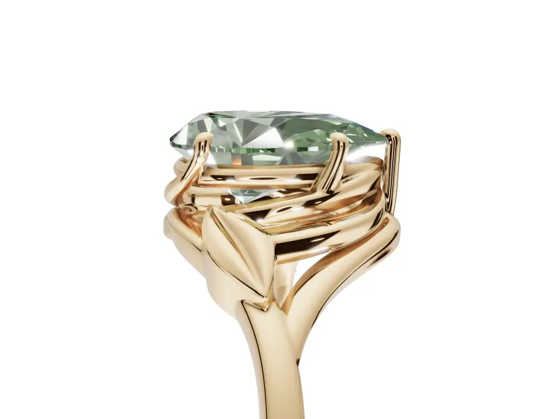 Pear-Shaped Leaf Bypass Solitaire Engagement Ring Setting for a Fancy Green Lab-Grown Diamond | Yellow Gold