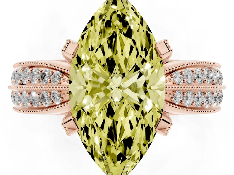 Marquise Milgrain Solitaire Engagement Ring Setting for a Fancy Yellow Lab-Grown Diamond | Rose Gold