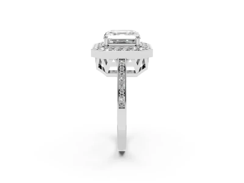 Asscher Cut Halo Engagement Ring Setting | Polished Halo Rim | Platinum