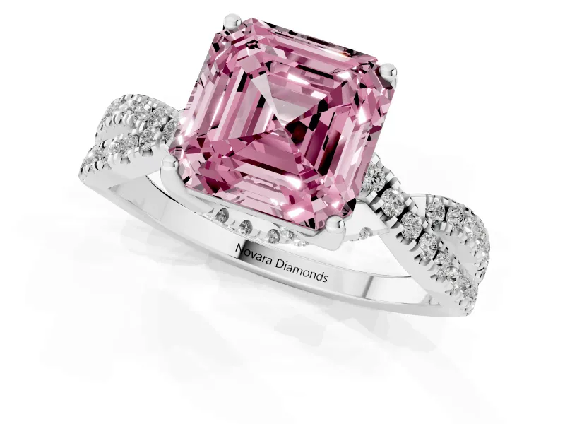 Asscher Cut Twisted Pave Engagement Ring Setting for a Fancy Pink Lab-Grown Diamond | Split Shank | Platinum