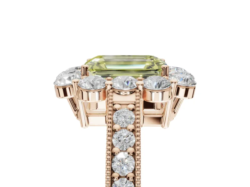 Emerald Cut Vintage Halo Engagement Ring Setting for a Fancy Yellow Lab-Grown Diamond | Rose Gold