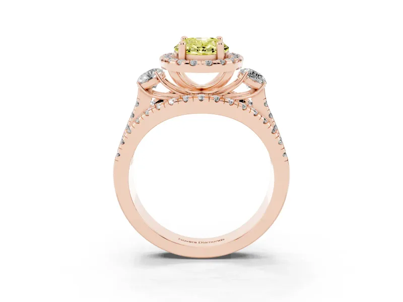Oval Halo Split Shank Engagement Ring Setting for a Fancy Yellow Lab-Grown Diamond | Round Side Stones | Rose Gold