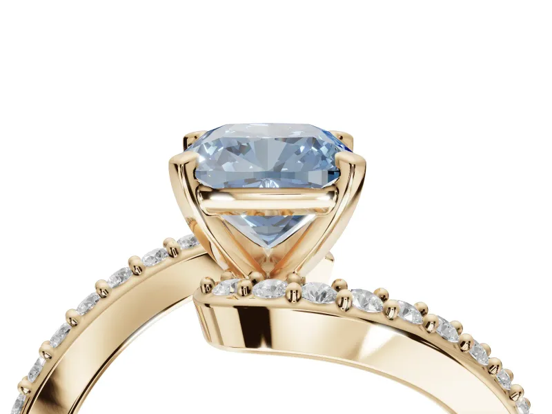 Cushion Cut Bypass Pavé Engagement Ring Setting for a Fancy Blue Lab-Grown Diamond | Yellow Gold