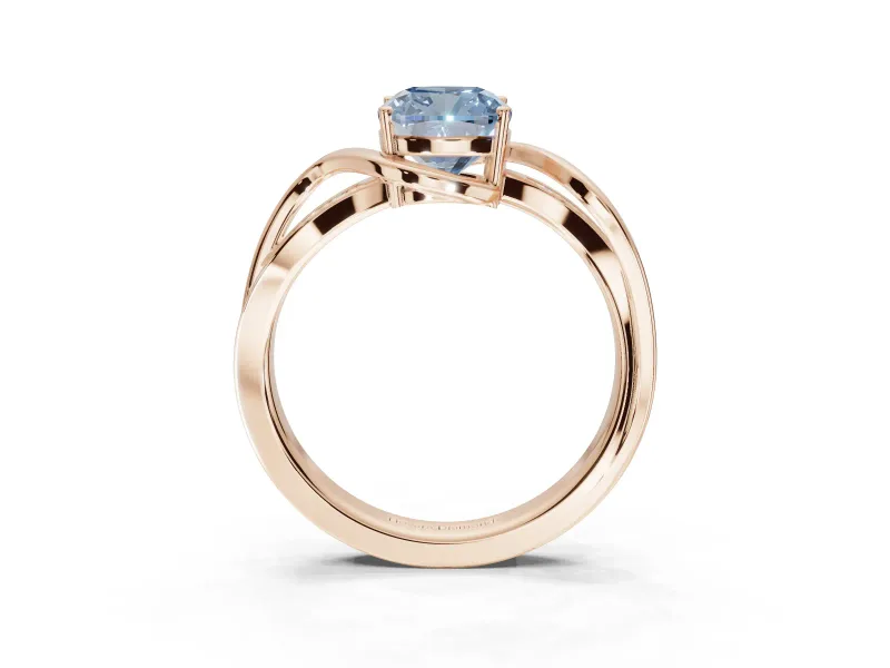 Cushion Cut Bypass Solitaire Engagement Ring Setting for a Fancy Blue Lab-Grown Diamond | Pavé Strands | Rose Gold
