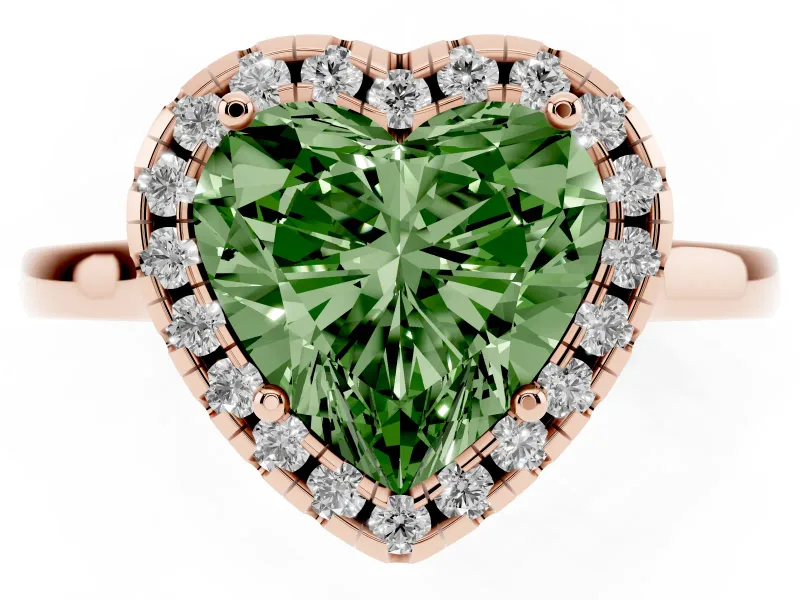 Heart-Shaped Halo Engagement Ring Setting for a Fancy Green Lab-Grown Diamond | Flat Tapered Band | Rose Gold