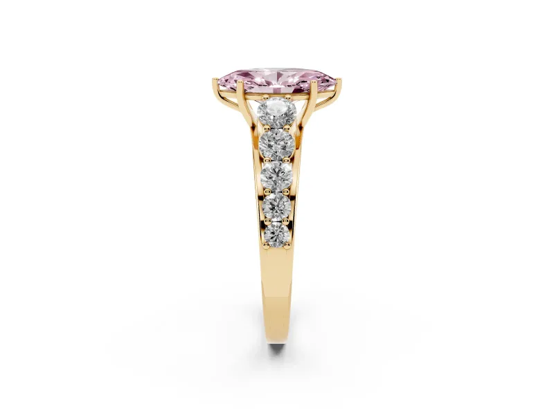 Marquise Graduated Side Stone Engagement Ring Setting for a Fancy Pink Lab-Grown Diamond | Flat Top Band | Yellow Gold