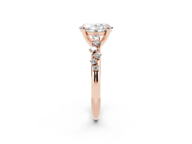 Oval Graduated Accent Engagement Ring Setting | Scattered Shoulders | Rose Gold
