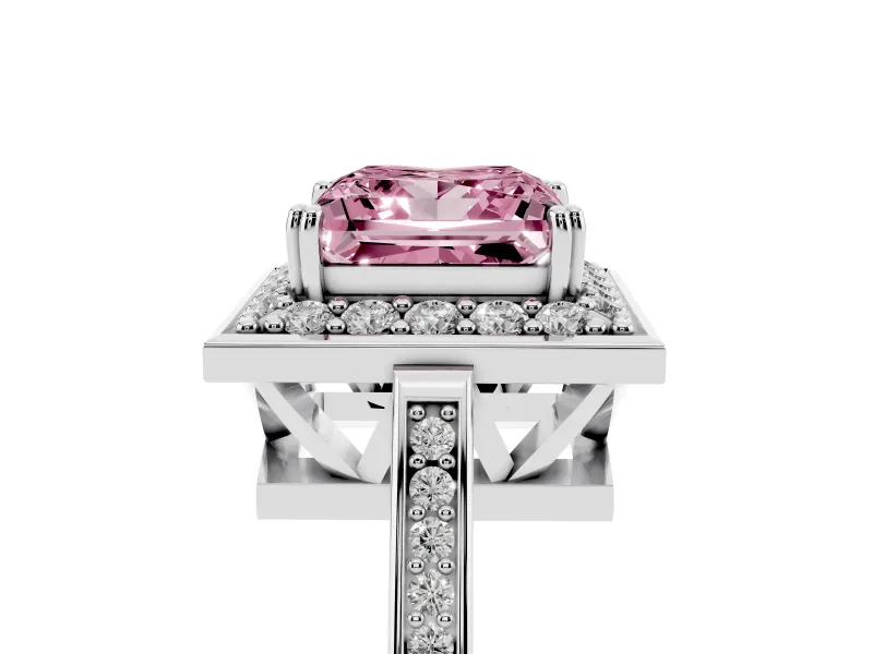 Princess Cut Halo Engagement Ring Setting for a Fancy Pink Lab-Grown Diamond | Polished Halo Rim | Platinum