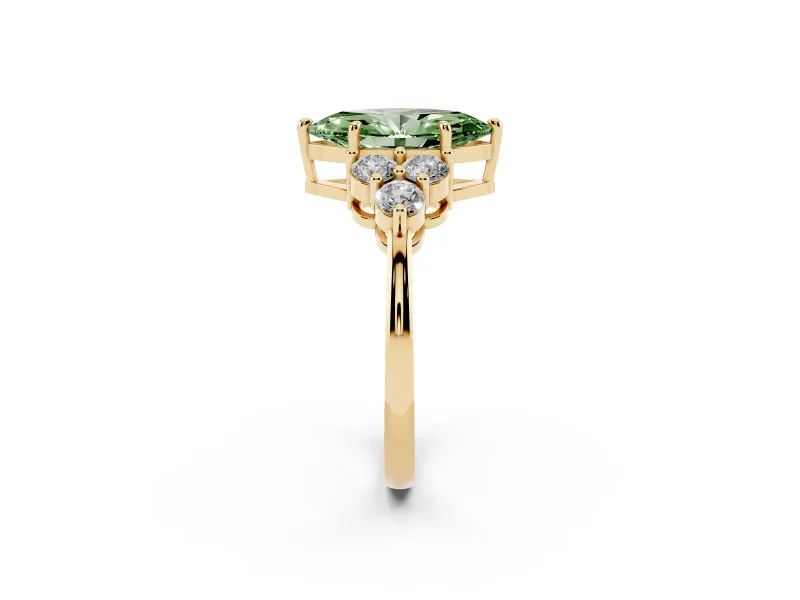 Marquise Cluster Side Stone Engagement Ring Setting for a Fancy Green Lab-Grown Diamond | Plain Band | Yellow Gold