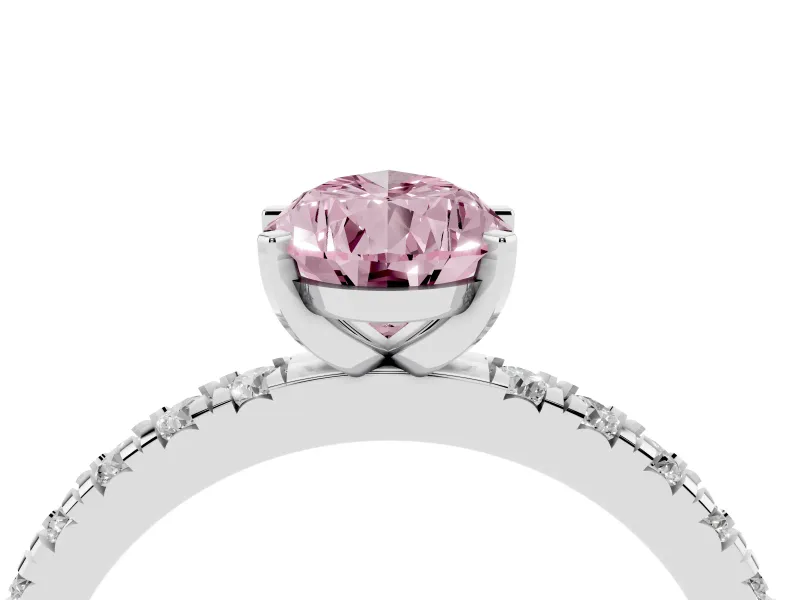 Fancy Pink Pear Cut Diamond Pavé Band Solitaire Set in White gold with Prong Setting