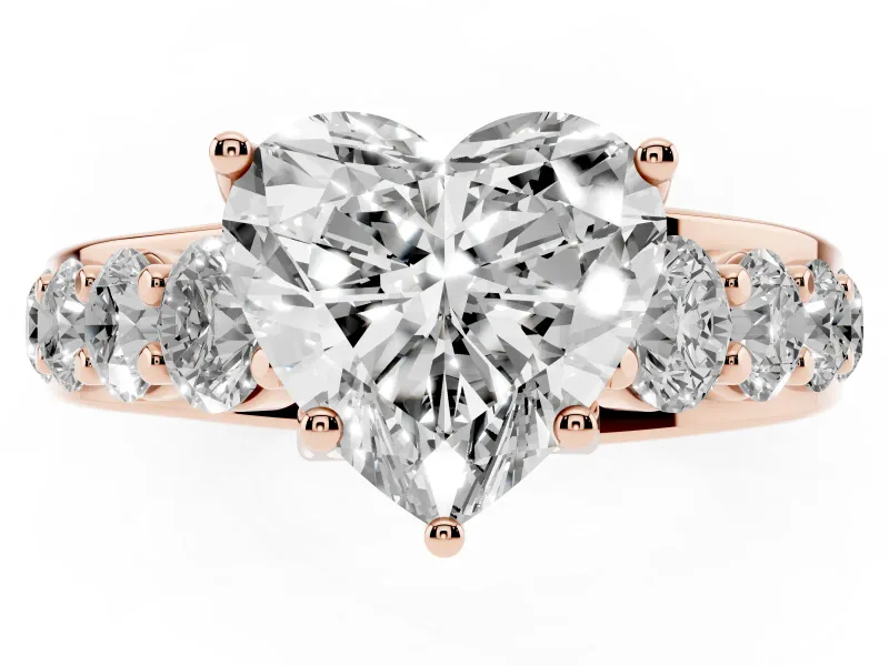 Heart-Shaped Graduated Side Stone Engagement Ring Setting | Shared Prong Rails | Rose Gold
