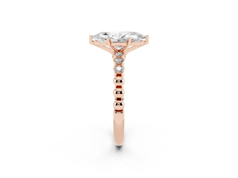 Marquise Beaded Solitaire Engagement Ring Setting | Bezel Accents | Rose Gold