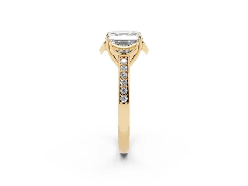 Asscher Cut Floral Pavé Engagement Ring Setting | Petal Accents | Yellow Gold
