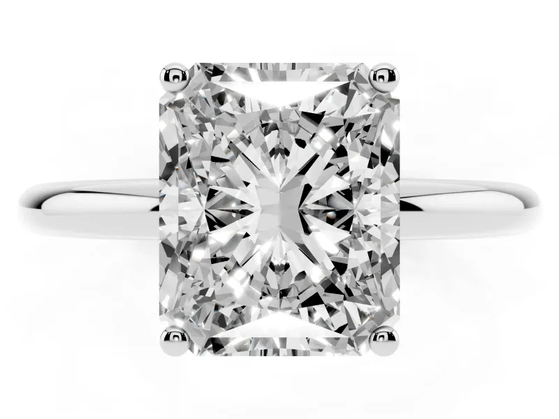 Radiant Cut Micro-Prong Hidden Halo Engagement Ring Setting | Plain Band | White Gold