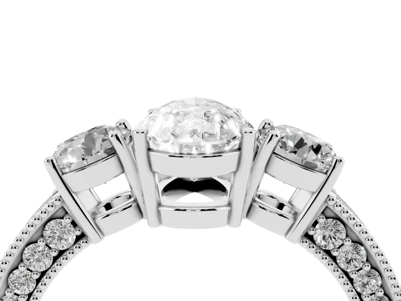 Pear-Shaped Vintage Three Stone Engagement Ring Setting | Graduated Milgrain Pave | Platinum