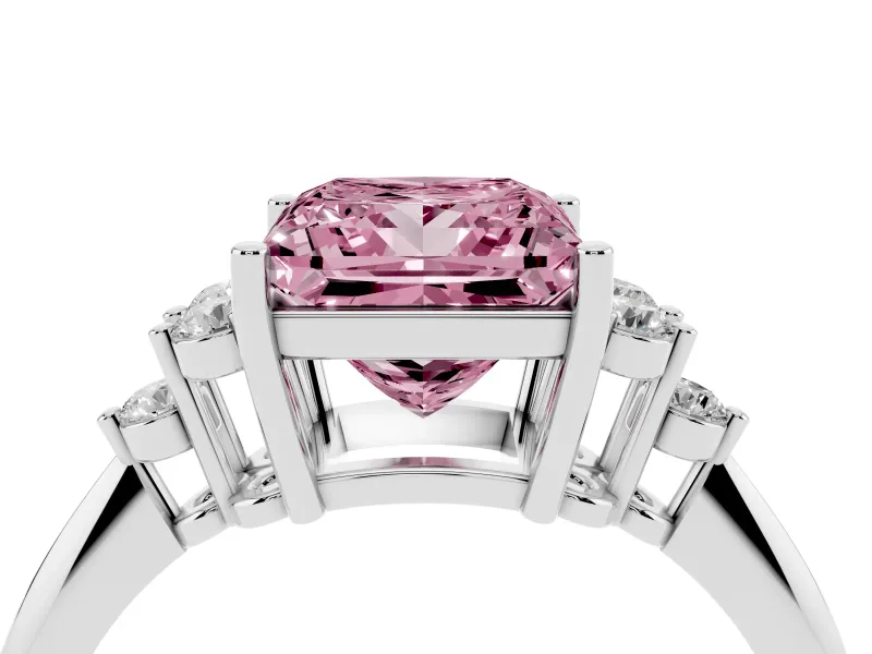 Princess Cut Cluster Accent Engagement Ring Setting for a Fancy Pink Lab-Grown Diamond | Platinum