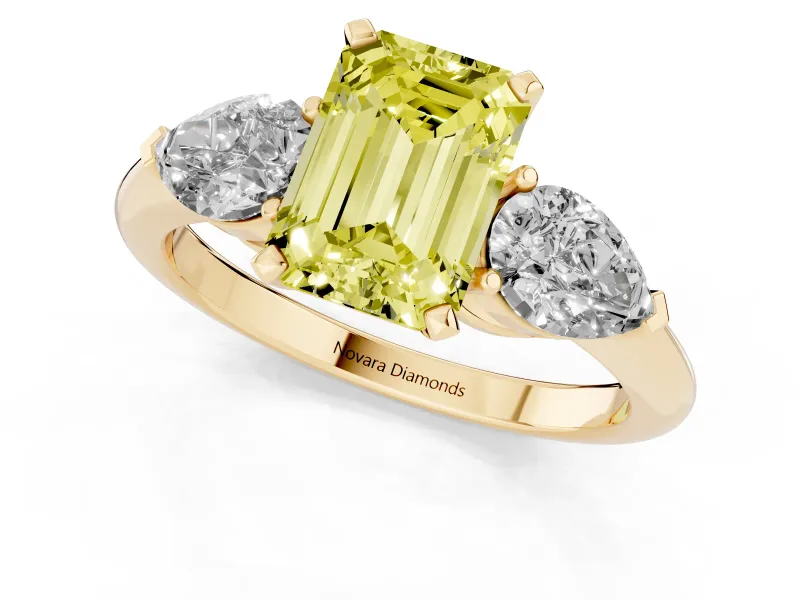 Emerald Cut 3-Stone Engagement Ring Setting for a Fancy Yellow Lab-Grown Diamond | Yellow Gold