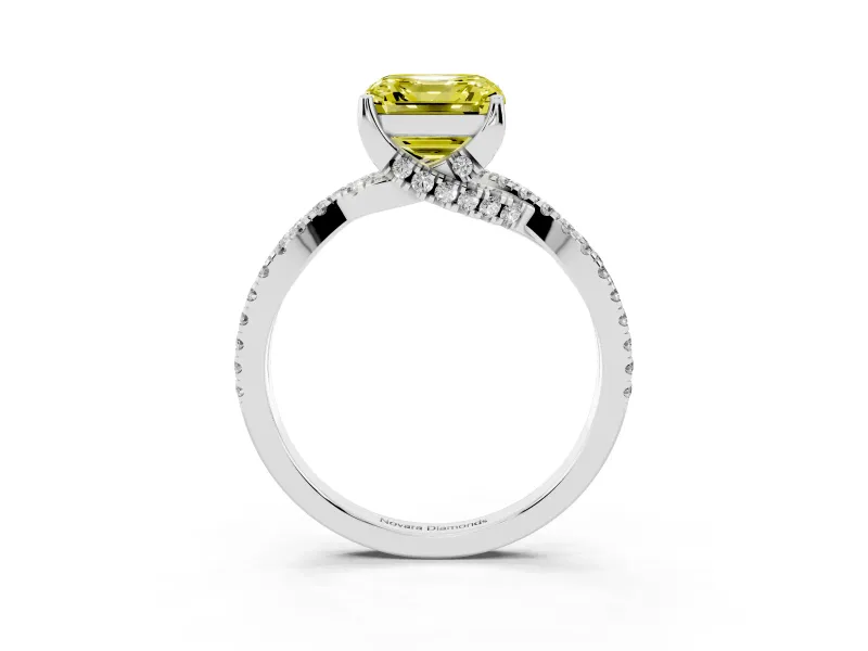 Asscher Cut Twisted Pave Engagement Ring Setting for a Fancy Yellow Lab-Grown Diamond | Split Shank | Platinum