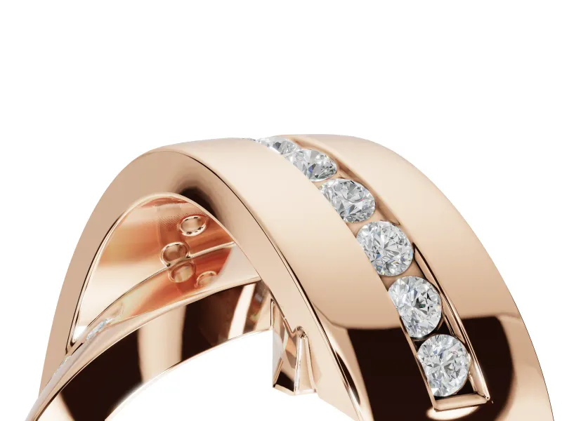 Round Lab-Grown Diamond Channel Set Crossover Wedding Band | Wide Strands | Rose Gold