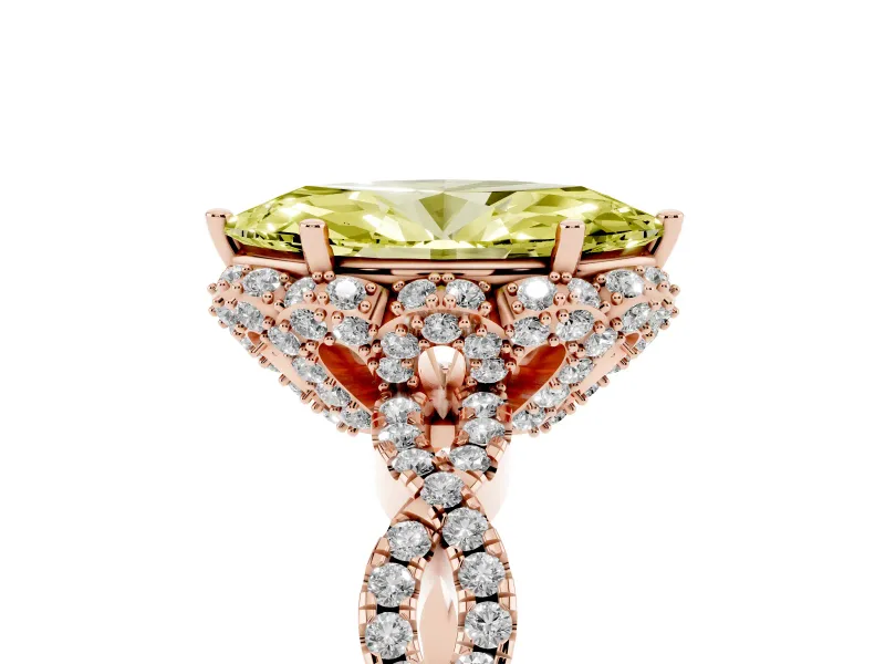 Marquise Milgrain Halo Engagement Ring Setting for a Fancy Yellow Lab-Grown Diamond | Graduated Shoulders | Rose Gold