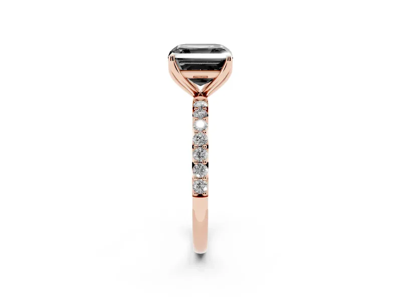 Asscher Cut Pavé Solitaire Engagement Ring Setting for a Black Center | Slim Band | Rose Gold