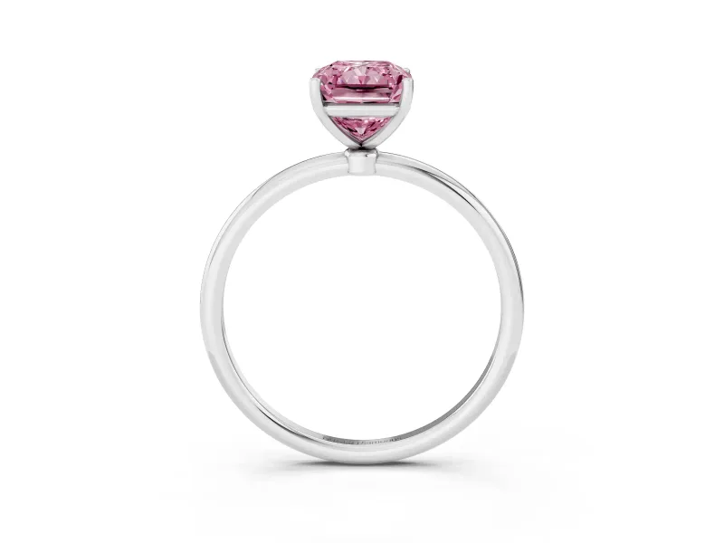 Fancy Pink Radiant Cut Diamond Solitaire Engagement Ring Set in Silver with Thin Band and Prong Setting