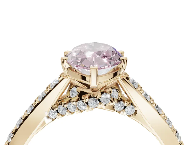 Marquise Pavé Solitaire Engagement Ring Setting for a Fancy Pink Lab-Grown Diamond | Crossover Gallery | Yellow Gold
