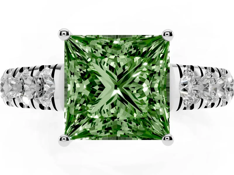 Princess Cut Engagement Ring Setting for a Fancy Green Lab-Grown Diamond | Sterling Silver - Design NV-24643