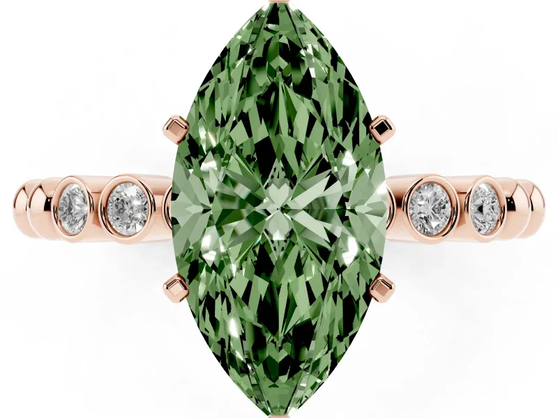 Marquise Beaded Solitaire Engagement Ring Setting for a Fancy Green Lab-Grown Diamond | Rose Gold