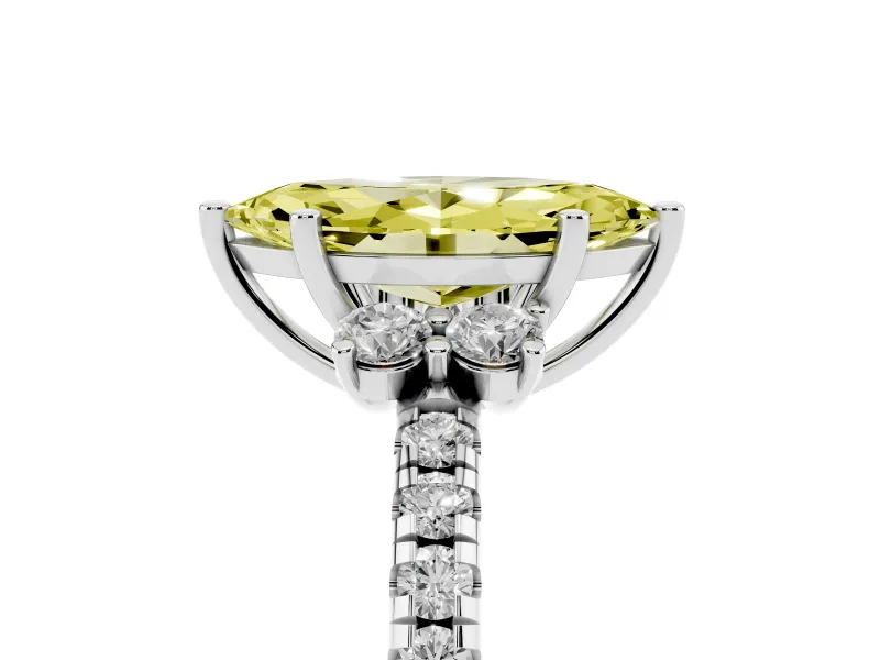 Marquise Side Stone Engagement Ring Setting for a Fancy Yellow Lab-Grown Diamond | Pave Band | White Gold