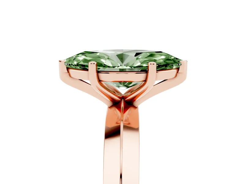 Fancy Green Marquise Cut Diamond Solitaire Engagement Ring Set in Rose gold with Flat Band and Prong Setting