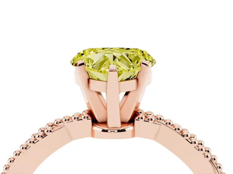 Fancy Yellow Heart Cut Diamond Solitaire Ring Set in Rose gold with Twisted Band and Bead Prong Setting
