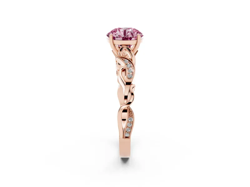 Round Vine Engagement Ring Setting for a Fancy Pink Lab-Grown Diamond | Rose Gold