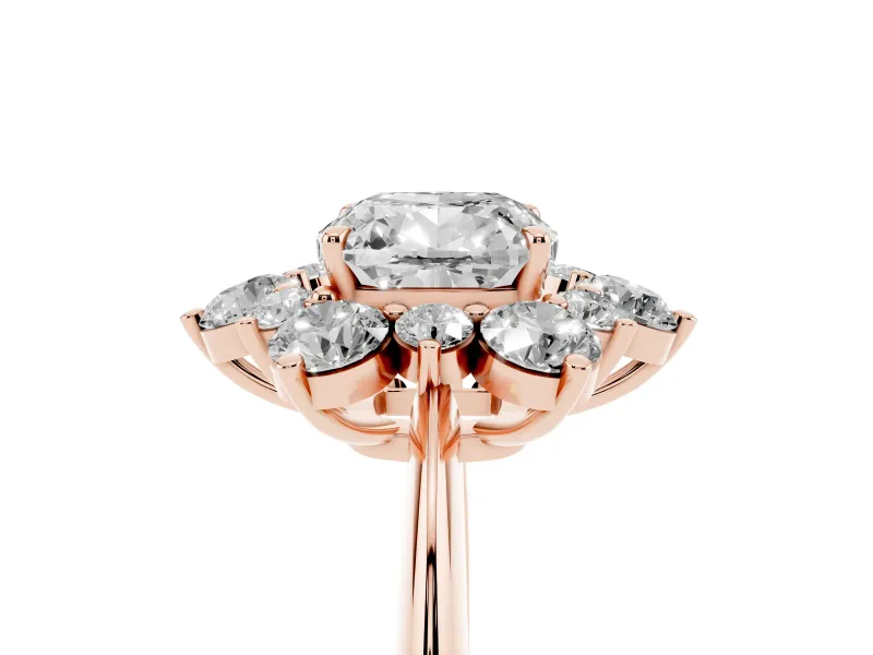 Cushion Cut Cluster Halo Engagement Ring Setting | Two-Size Accents | Rose Gold