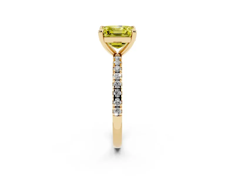 Asscher Cut Petite Pavé Solitaire Engagement Ring Setting for a Fancy Yellow Lab-Grown Diamond | Slim Band | Yellow Gold