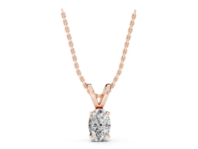 Oval Lab-Grown Diamond Solitaire Pendant Necklace | Split V Bail | Rose Gold